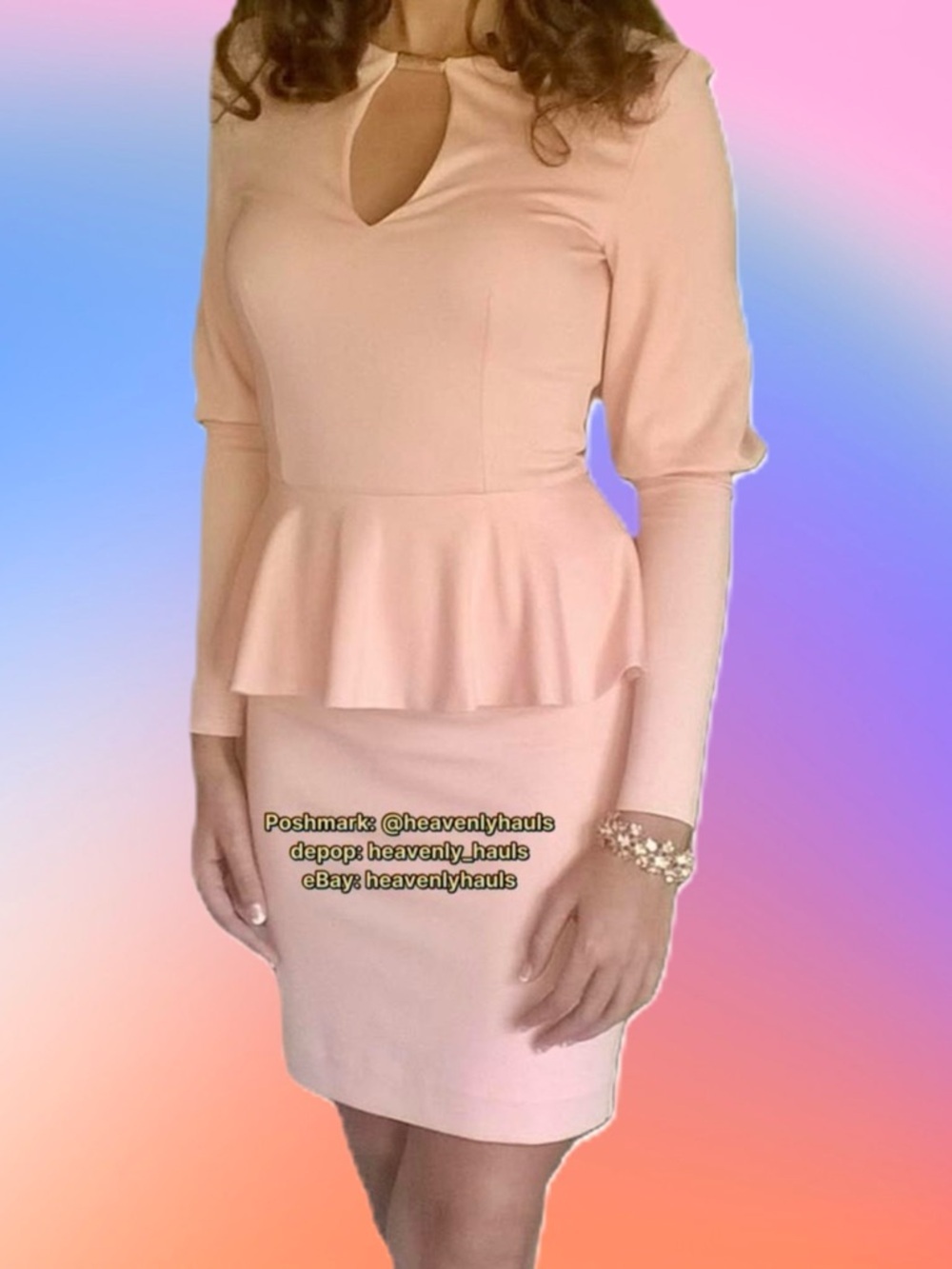 bebe Barbiecore Coral Pink Puff Sleeve Peplum Keyhole Midi Dress
